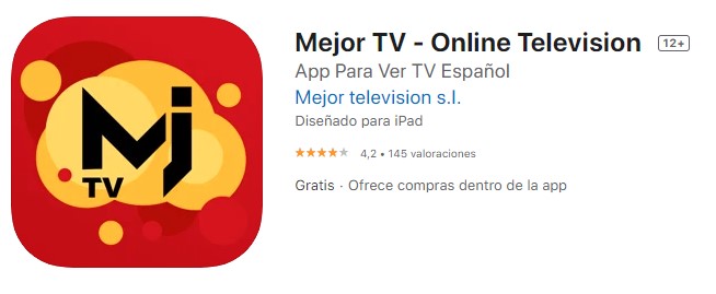 Captura de pantalla de la aplicación en App Store.